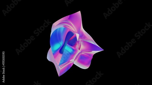 3D rendered animation of isolated abstract shapes. Iridescent object in cyan, blue, magenta and pink color isolated on a black background. Seamless looping animation.