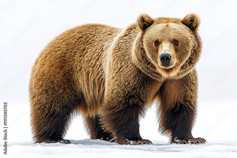 Obraz premium Majestic Brown Bear Stands in Winter Snow