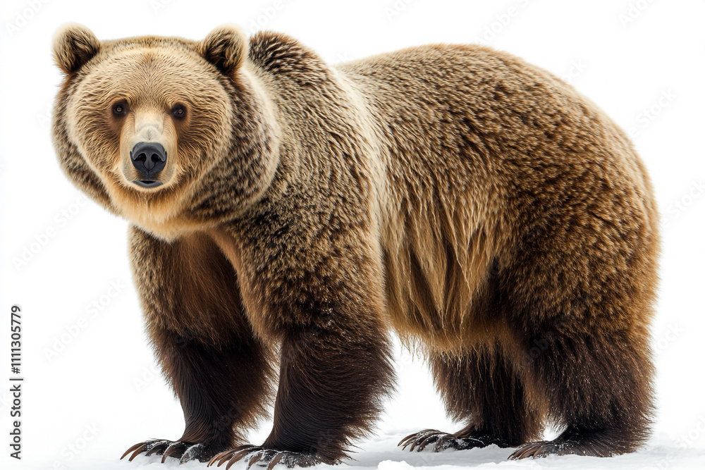 Fototapeta premium Majestic Brown Bear Standing in Winter Snow