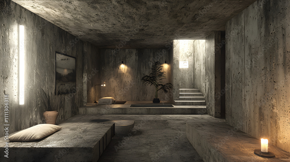 Concrete Interior Design Minimalist Loft Apartment with Stairs Concrete Interior Design Minimalist Loft Apartment with Stairs