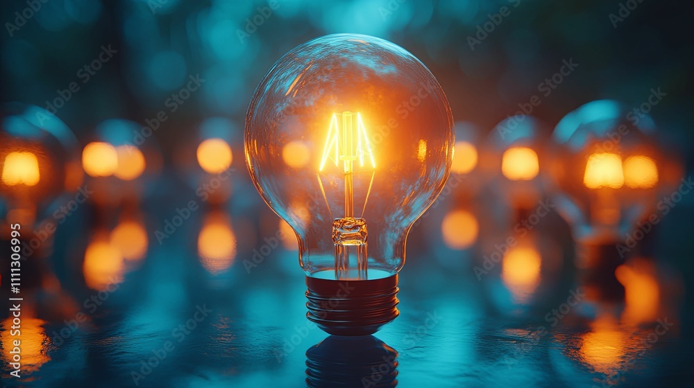 Illuminated Lightbulb Among Glowing Bulbs Background Illuminated Lightbulb Among Glowing Bulbs Background