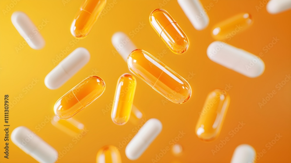 Antibiotics and vitamins, isolated capsules and pills, 3D render Antibiotics and vitamins, isolated capsules and pills, 3D render