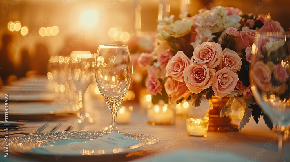 Romantic Wedding Reception Table Setting With Roses Romantic Wedding Reception Table Setting With Roses