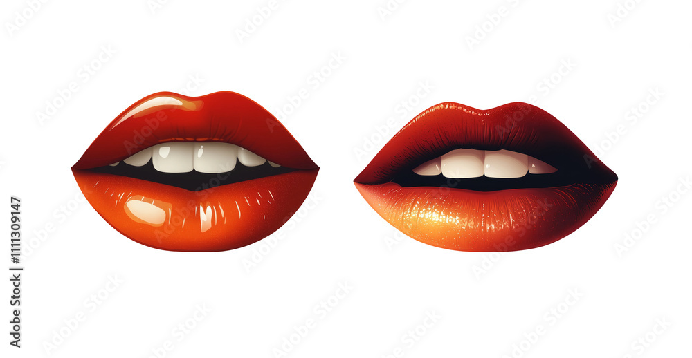 Bright Lips Isolated on Transparent Background