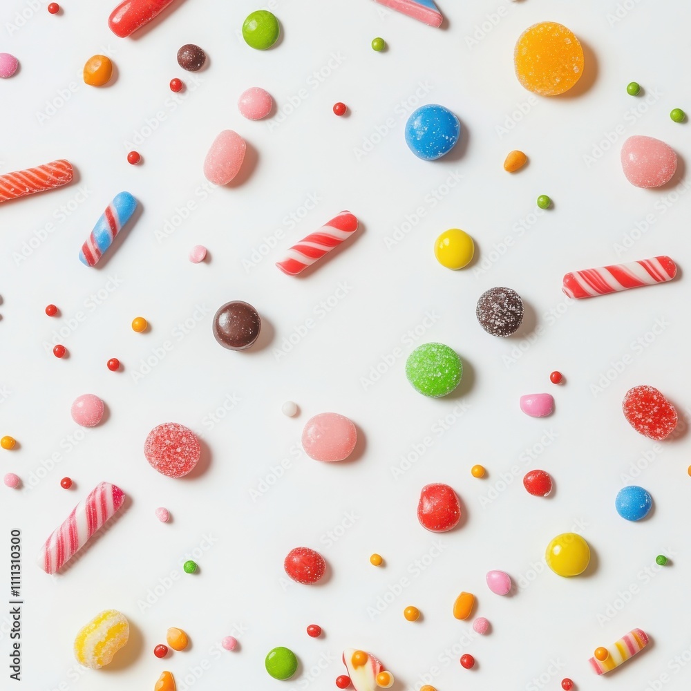 Colorful candies and sweets display vibrant background photography minimalist style top-down view visual delight for sweet lovers
