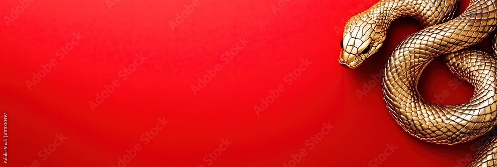 Chinese New Year, gold wood snake, solid red background, blank middle, copy space Chinese New Year, gold wood snake, solid red background, blank middle, copy space