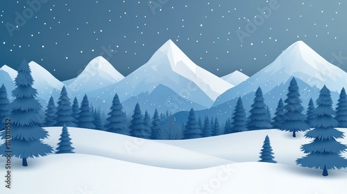 Snowy mountain range at night.