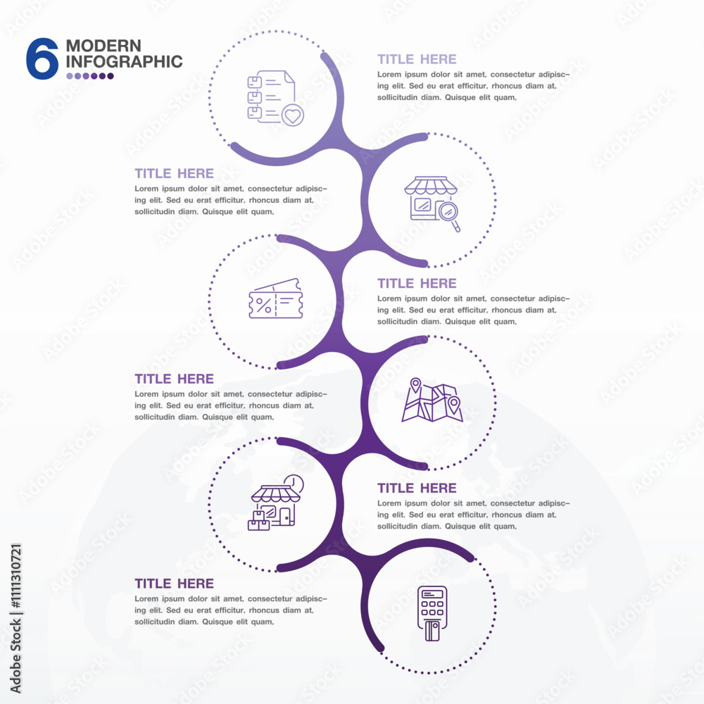 Fototapeta premium Infographic process design with icons and 6 options or steps.