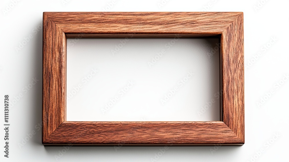 Simple and sleek wooden window frame, dark wood grain with a smooth finish, perfectly isolated on a white background, natural texture emphasized Simple and sleek wooden window frame, dark wood grain with a smooth finish, perfectly isolated on a white background, natural texture emphasized