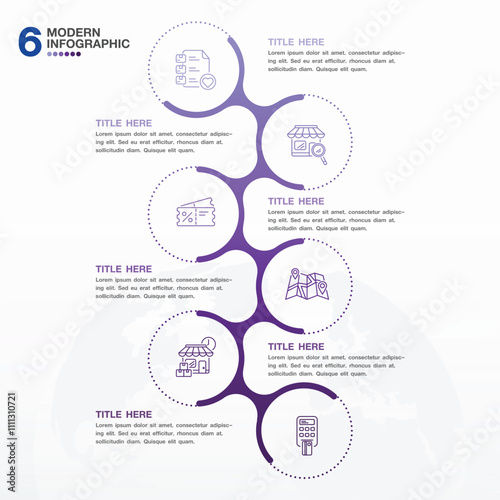 Infographic process design with icons and 6 options or steps.