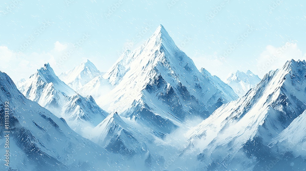 Obraz premium Relaxing snow-covered mountain peaks a breathtaking winter wonderland landscape view
