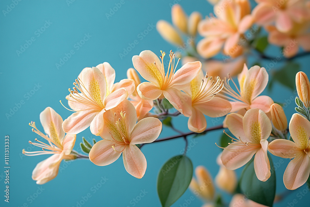 Peach Azalea Blossoms Gracefully Blooming on Branch Peach Azalea Blossoms Gracefully Blooming on Branch