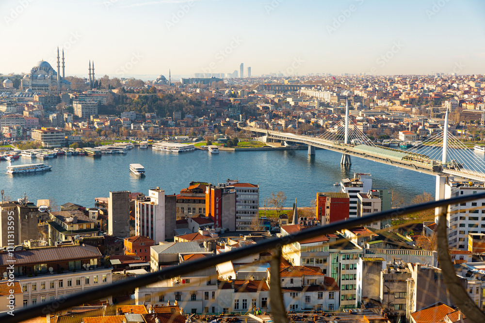 Fototapeta premium Aerial view of Istanbul historic centre and Golden Horn from Galata tower