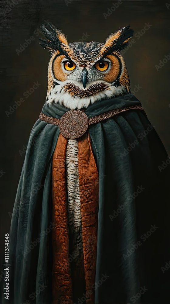 Majestic Owl Wearing a Regal Medieval Robe Majestic Owl Wearing a Regal Medieval Robe