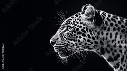 Wallpaper Mural black and white leopard portrait, serene yet fierce, fine digital texture, deep contrast on black background, danger aura, isolated on black Torontodigital.ca