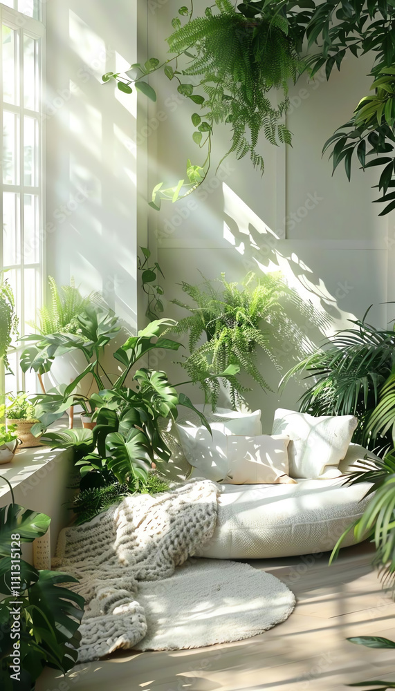 A bright, cozy living space filled with lush greenery and natural light, perfect for relaxation and rejuvenation. A bright, cozy living space filled with lush greenery and natural light, perfect for relaxation and rejuvenation.
