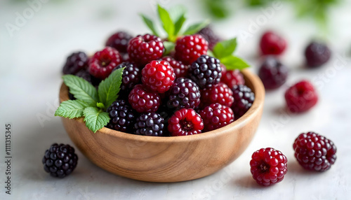 Boysenberries in wooden bowl