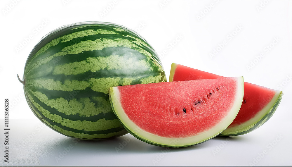 Fresh whole Watermelon, peeled or cut on a natural white Fresh whole Watermelon, peeled or cut on a natural white