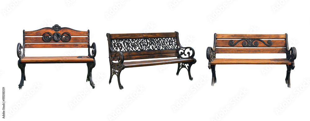 Fototapeta premium Isolated Wooden Benches on Transparent Background