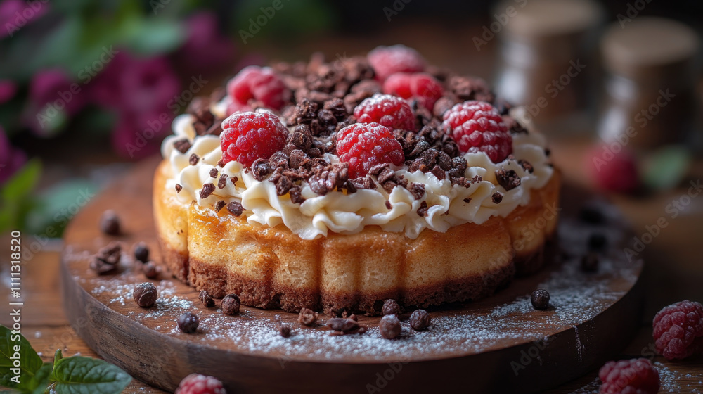 delicious freshly baked cake topped with raspberries and chocolate. This dessert features creamy frosting and rich texture, perfect for any celebration or sweet craving delicious freshly baked cake topped with raspberries and chocolate. This dessert features creamy frosting and rich texture, perfect for any celebration or sweet craving