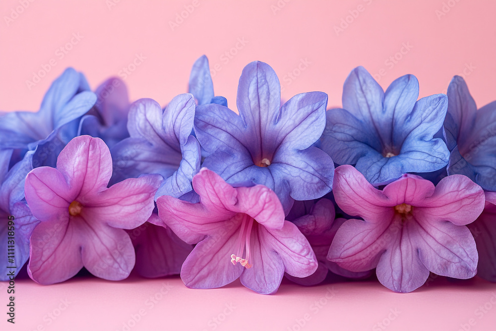 Obraz premium Delicate Purple and Blue Flowers on Pink Background