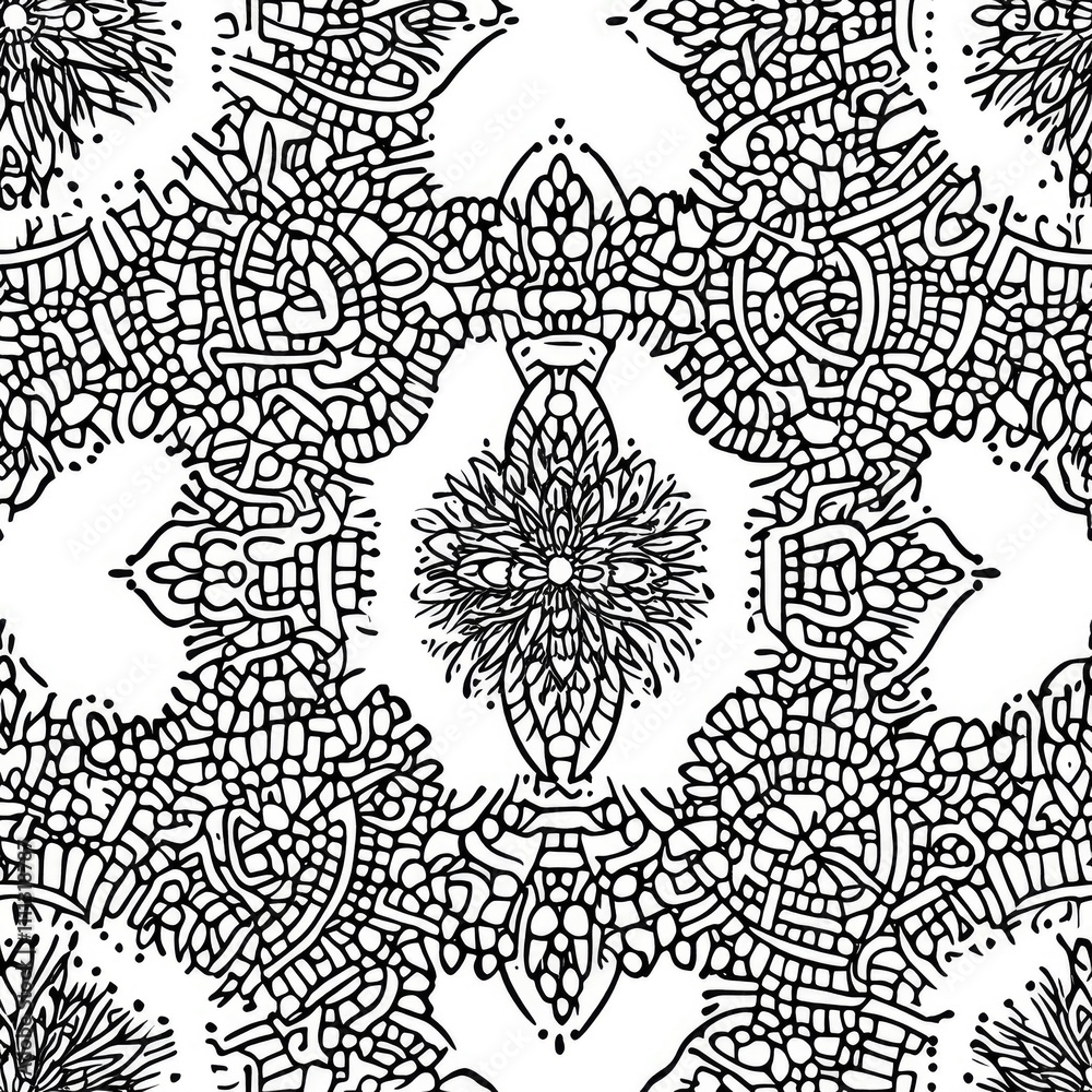 Intricate black and white mandala pattern.