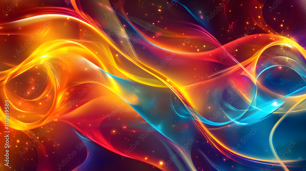 Fototapeta premium Neon illuminated dynamic sheets wallpaper. Abstract business background