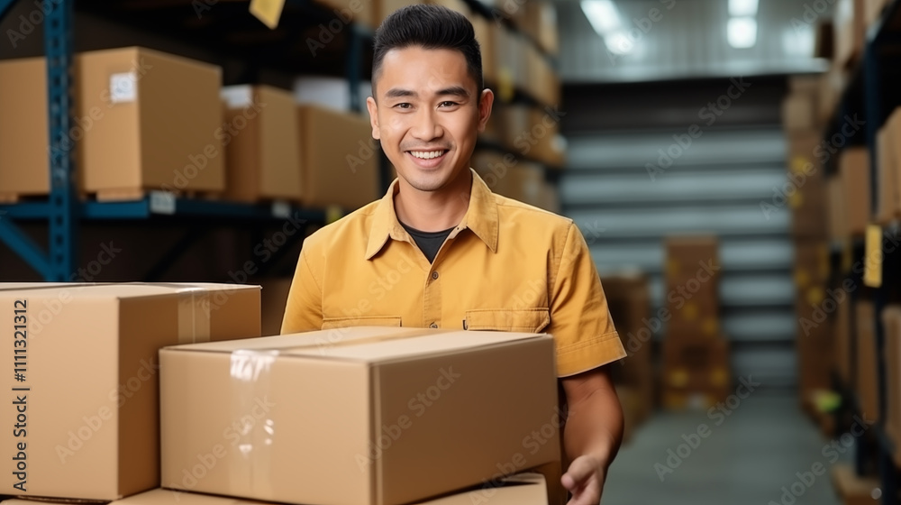 Nice man holding cardboard box, concept of delivery Nice man holding cardboard box, concept of delivery