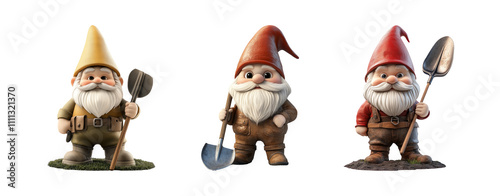 Charming Garden Gnomes with Tools on Transparent Background