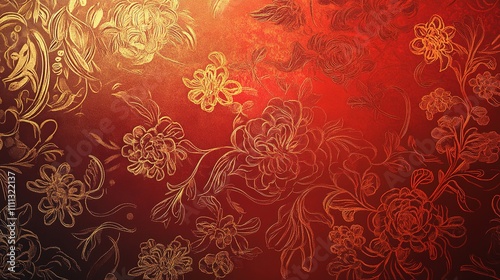 Elegant Chinese New Year background featuring intricate red and gold patterns with floral accents and festive symbols, creating a vibrant and festive atmosphere perfect for celebrations, decorations,  photo