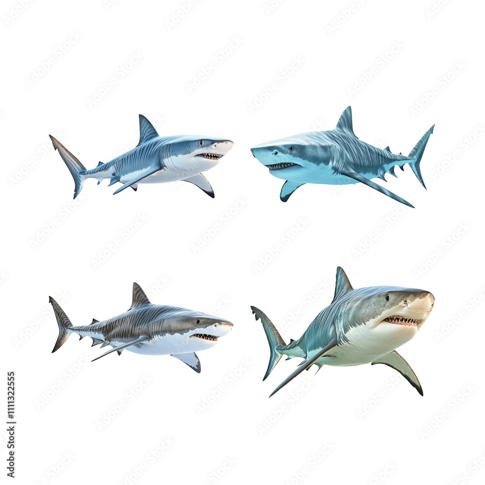 Fototapeta premium Realistic Shark Illustrations on Transparent Background