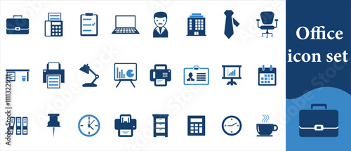 Office icon set, education training class, employee engagement, concept, trainer, finance and economy, press conference, corporate business, blackboard, group of people, learning, teaching and more.