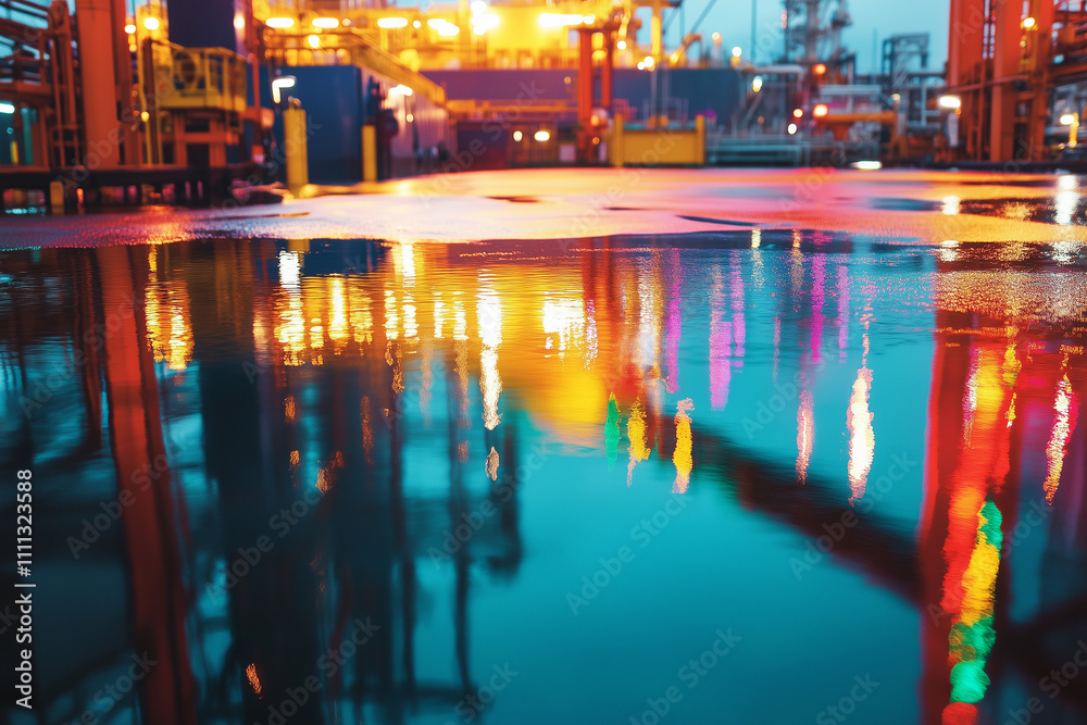 Oil slicks reflecting rainbow colors on water with copy space. Oil slicks reflecting rainbow colors on water with copy space.