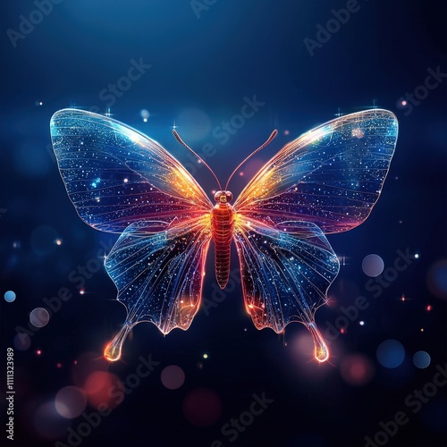 A butterfly with a red and blue body and a black head photo