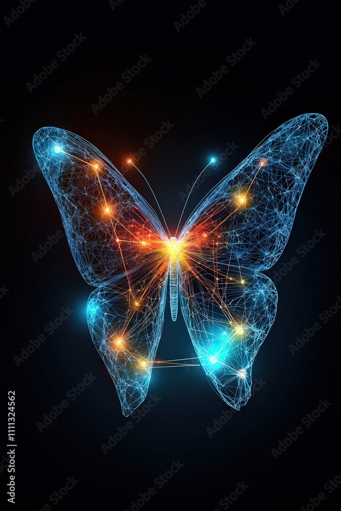 A butterfly with a glowing body and wings A butterfly with a glowing body and wings