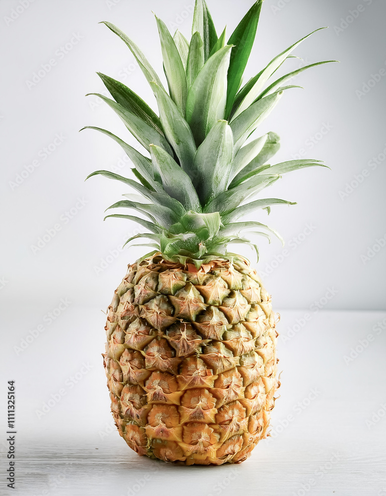 Fresh whole Pineapple, peeled or cut on a natural light white