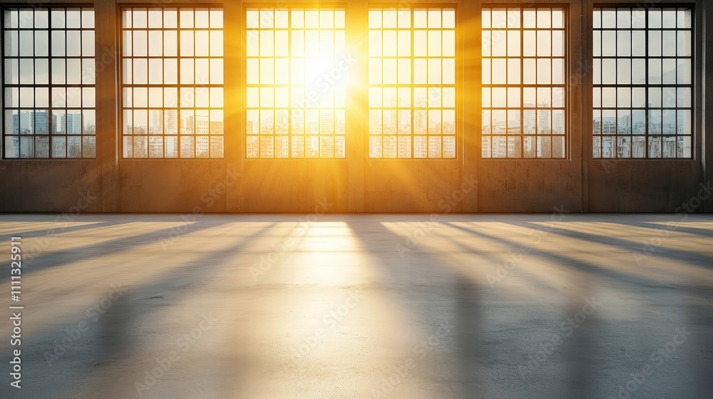 A large open room with a lot of windows and a sun shining through them A large open room with a lot of windows and a sun shining through them
