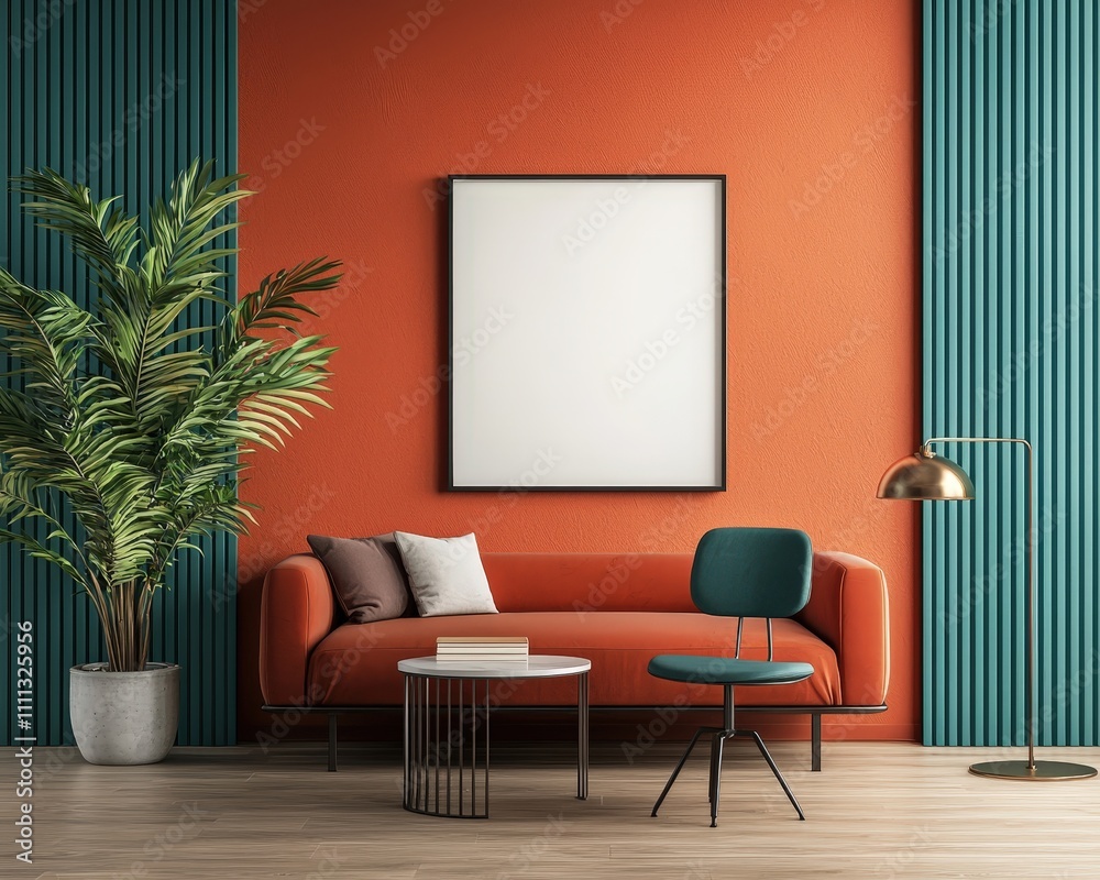 A living room with a couch, a coffee table, a chair, a potted plant, and a lamp A living room with a couch, a coffee table, a chair, a potted plant, and a lamp