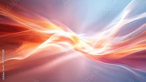 Abstract light waves, orange, blue, white, flowing, energy, dynamic.