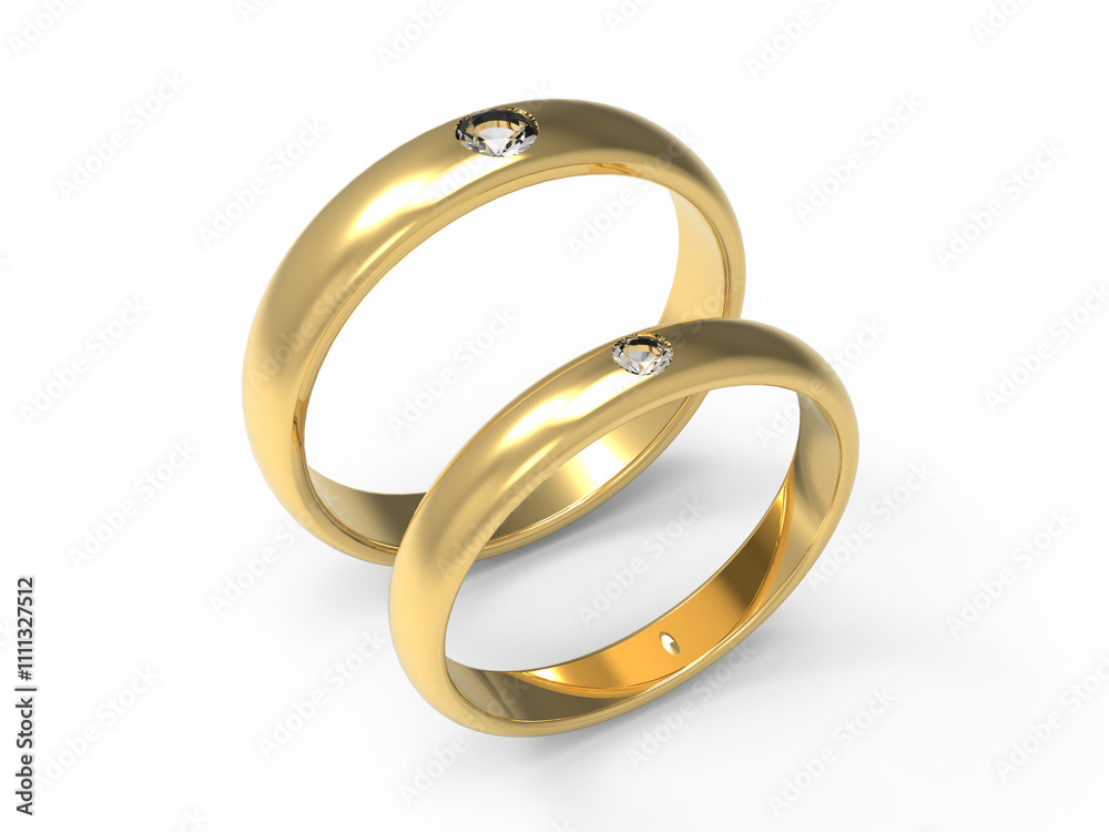 Rendering of Two golden wedding ring with diamond on the ring on transparent background
Rendering of Two golden wedding ring with diamond on the ring on transparent background