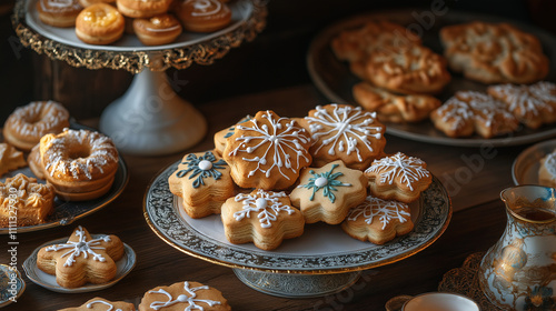 Traditional Cookies for Saint Nicholas Day A table filled with freshly baked cookies in holiday shapes photo