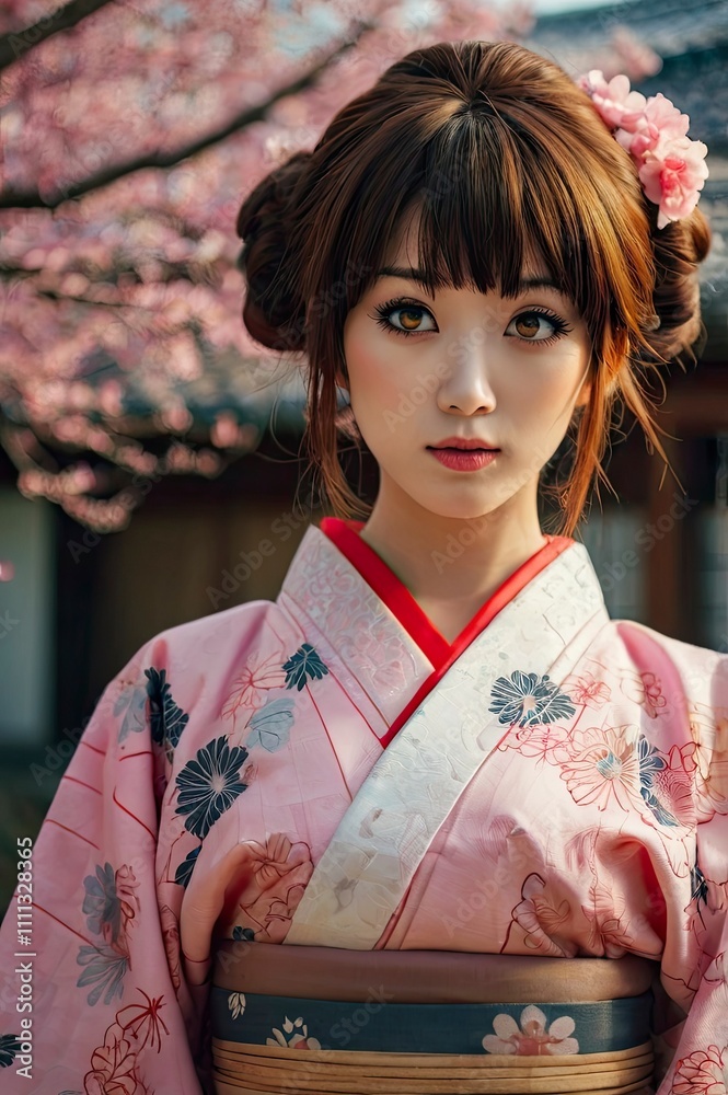 A full body portrait, traditional Japanese costume in Japanese anime cartoon. Ranma is cute woman. pigtail with shain red hair, with light blue-black eyes, white skin, wear long pink Japanese Yukata. A full body portrait, traditional Japanese costume in Japanese anime cartoon. Ranma is cute woman. pigtail with shain red hair, with light blue-black eyes, white skin, wear long pink Japanese Yukata.