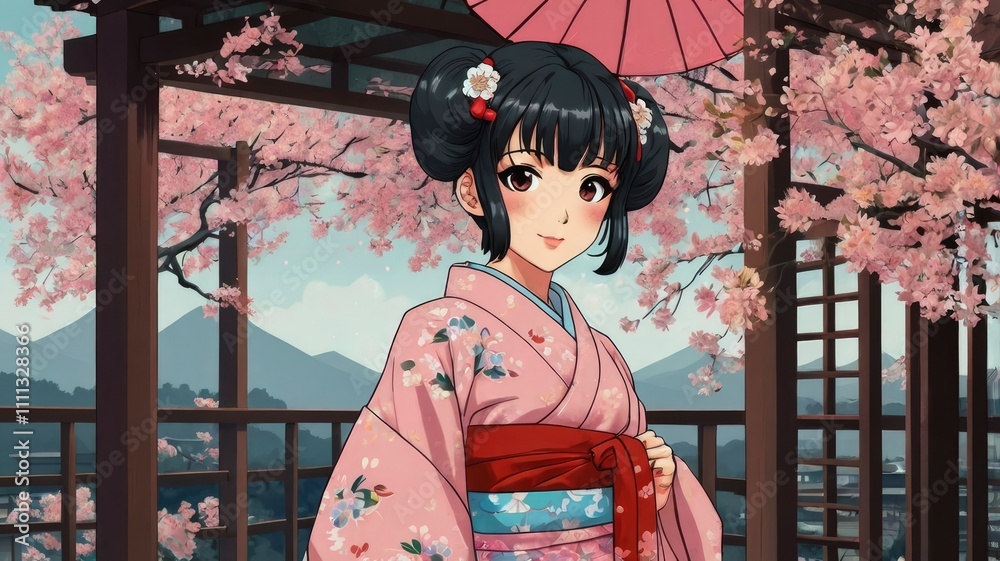 A full body portrait, traditional Japanese costume in Japanese anime cartoon. Ranma is cute woman. pigtail with shain red hair, with light blue-black eyes, white skin, wear long pink Japanese Yukata. A full body portrait, traditional Japanese costume in Japanese anime cartoon. Ranma is cute woman. pigtail with shain red hair, with light blue-black eyes, white skin, wear long pink Japanese Yukata.