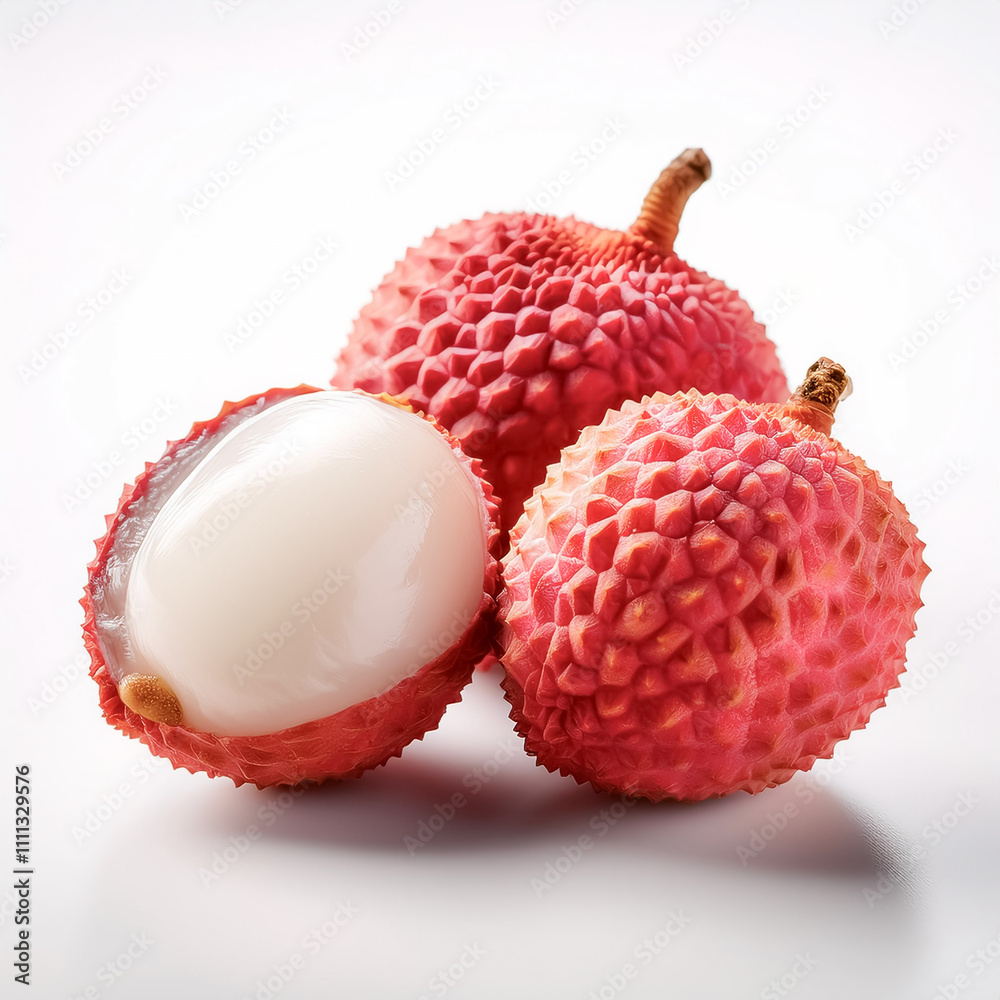 Lychee fruit, peeled or cut on a natural white Lychee fruit, peeled or cut on a natural white
