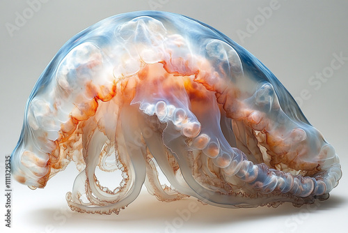 Translucent Jellyfish Displays Intricate Orange Tentacles photo