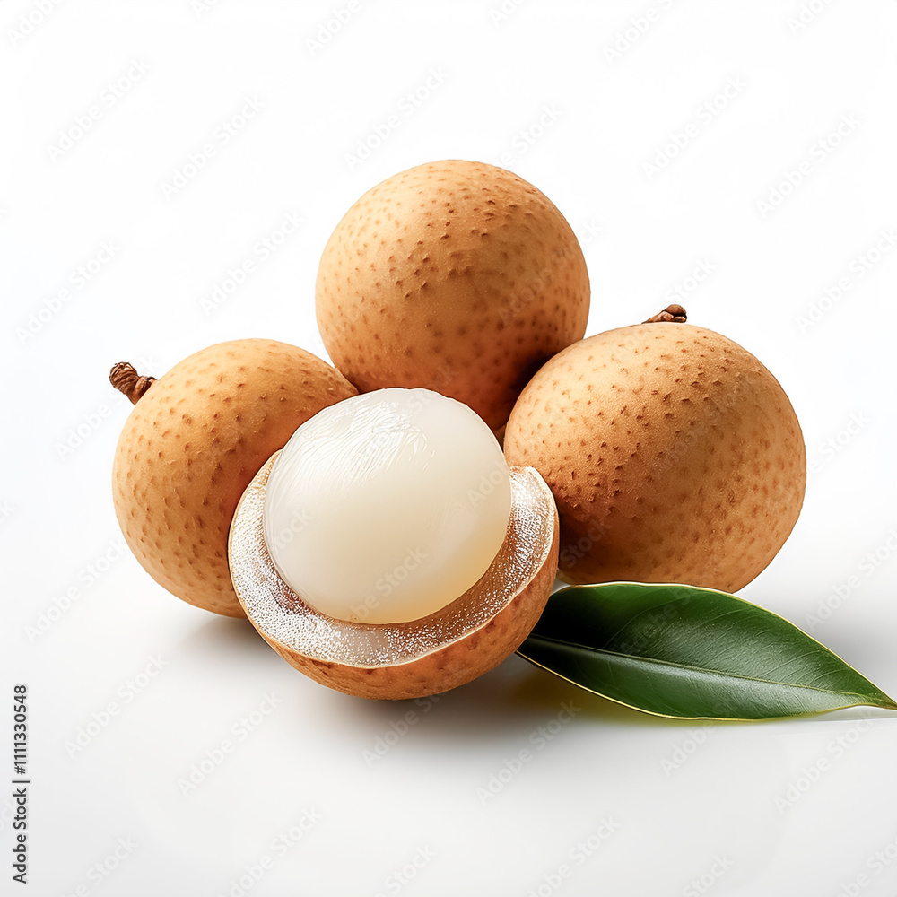 Longan fruit, peeled or cut on a natural white Longan fruit, peeled or cut on a natural white