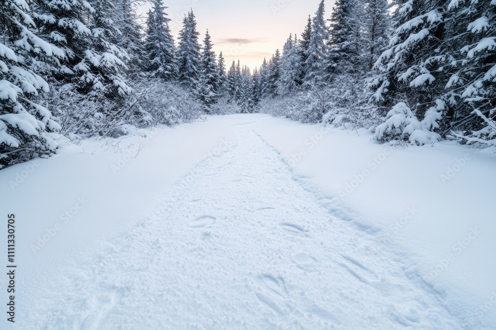 Snowy winter forest path Snowy winter forest path