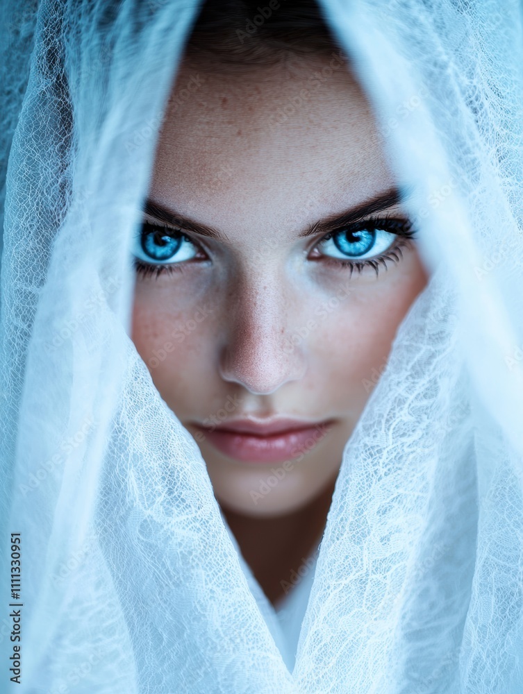 Obraz premium Mysterious woman with captivating blue eyes