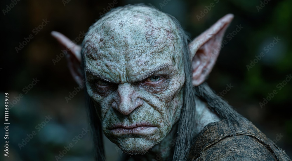 Fierce fantasy creature with pointed ears and wrinkled skin Fierce fantasy creature with pointed ears and wrinkled skin
