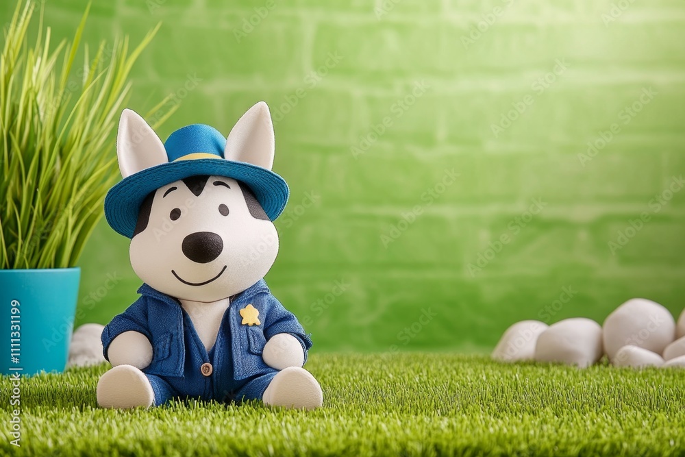 A lovable dog figure featuring a cool blue sun hat and a stylish blue coat, ideal for captivating illustrations in kids’ books, postcards, or social feeds A lovable dog figure featuring a cool blue sun hat and a stylish blue coat, ideal for captivating illustrations in kids’ books, postcards, or social feeds